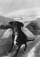 Load image into Gallery viewer, Black & white animal portrait - Dog drawn with angel wings - drawings and portraits from your photos - drawking.com - DrawKing