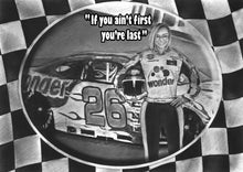 Load image into Gallery viewer, Black & white with character - Woman drawn as race car driver - drawings and portraits from your photos - drawking.com - Drawking