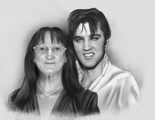 Load image into Gallery viewer, Black & white with character - Woman drawn with Elvis Presley - drawings and portraits from your photos - drawking.com - Drawking