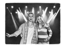 Load image into Gallery viewer, Black & white with character - Woman drawn with Justin Bieber - drawings and portraits from your photos - drawking.com - Drawking