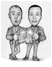 Load image into Gallery viewer, Black and white caricature - Men drawn with beer - Black & white portrait - drawings and portraits from your photos - drawking.com - DrawKing