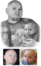 Load image into Gallery viewer, Black and white portrait - Grandad drawn with grandchild - Black & white portrait - drawings and portraits from your photos - drawking.com - DrawKing