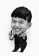 Load image into Gallery viewer, Black and white portrait as a character - Child drawn as boss baby - Black & white portrait - drawings and portraits from your photos - drawking.com - DrawKing