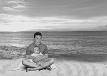 Load image into Gallery viewer, Black and white portrait with background -Man and child drawn on beach - Black & white portrait - drawings and portraits from your photos - drawking.com - DrawKing