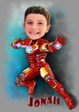 Load image into Gallery viewer, Colour drawing as a character - Boy as ironman - drawings and portraits from your photos - - drawking.com - DrawKing