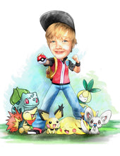 Load image into Gallery viewer, Colour with character - Boy drawn with Pokemon characters - Color drawing -drawings and portraits from your photos - drawking.com - Drawking