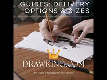 Load and play video in Gallery viewer, Black & White Portrait with a character (with a drawn background)