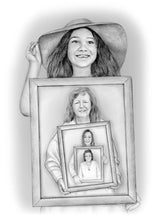 Load image into Gallery viewer, Black &amp; White &quot;frame within frame&quot; generations portrait
